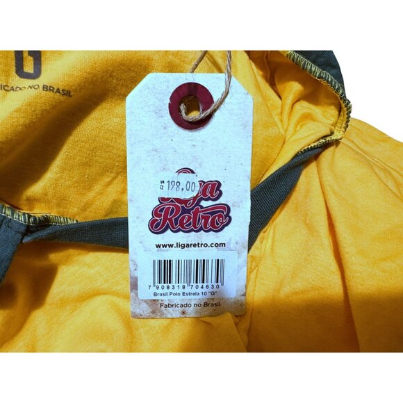 Brazil Lega Retro Star 10 Men's Polo Shirt Sz L Short Sleeve Cotton Yellow Green - Picture 5 of 7